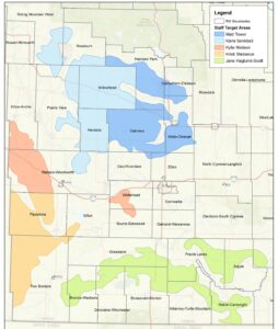 map shows Ducks Unlimited Canada conservation target zones in Manitoba