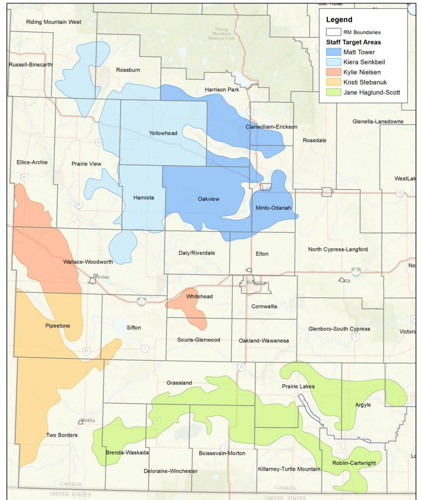map shows Ducks Unlimited Canada conservation target zones in Manitoba