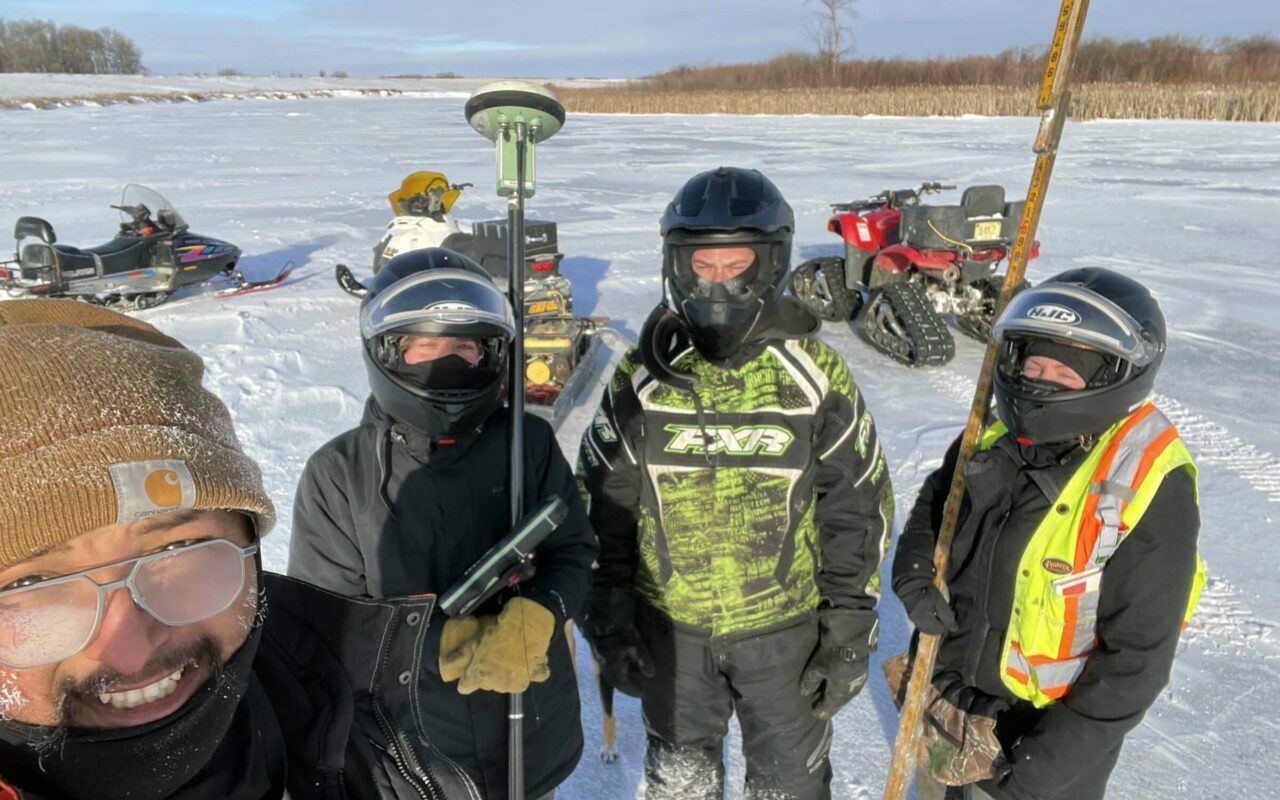DUC staff completing depth survey at Pope dam in January 2024