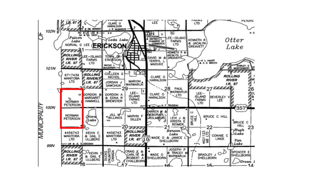 Map showing DUC land for rent in the Rural Municipality of Clanwillian-Erickson