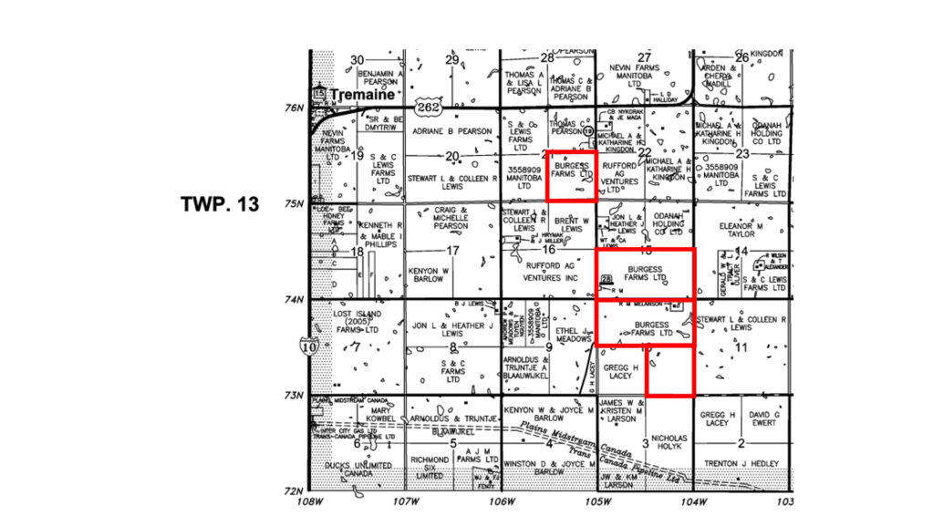 Map showing DUC land for rent in the Rural Municipality of Minto-Odanah